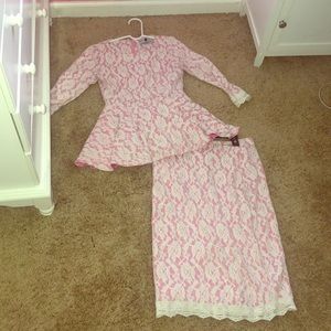 Pink and white elegant skirt and shirt combo
